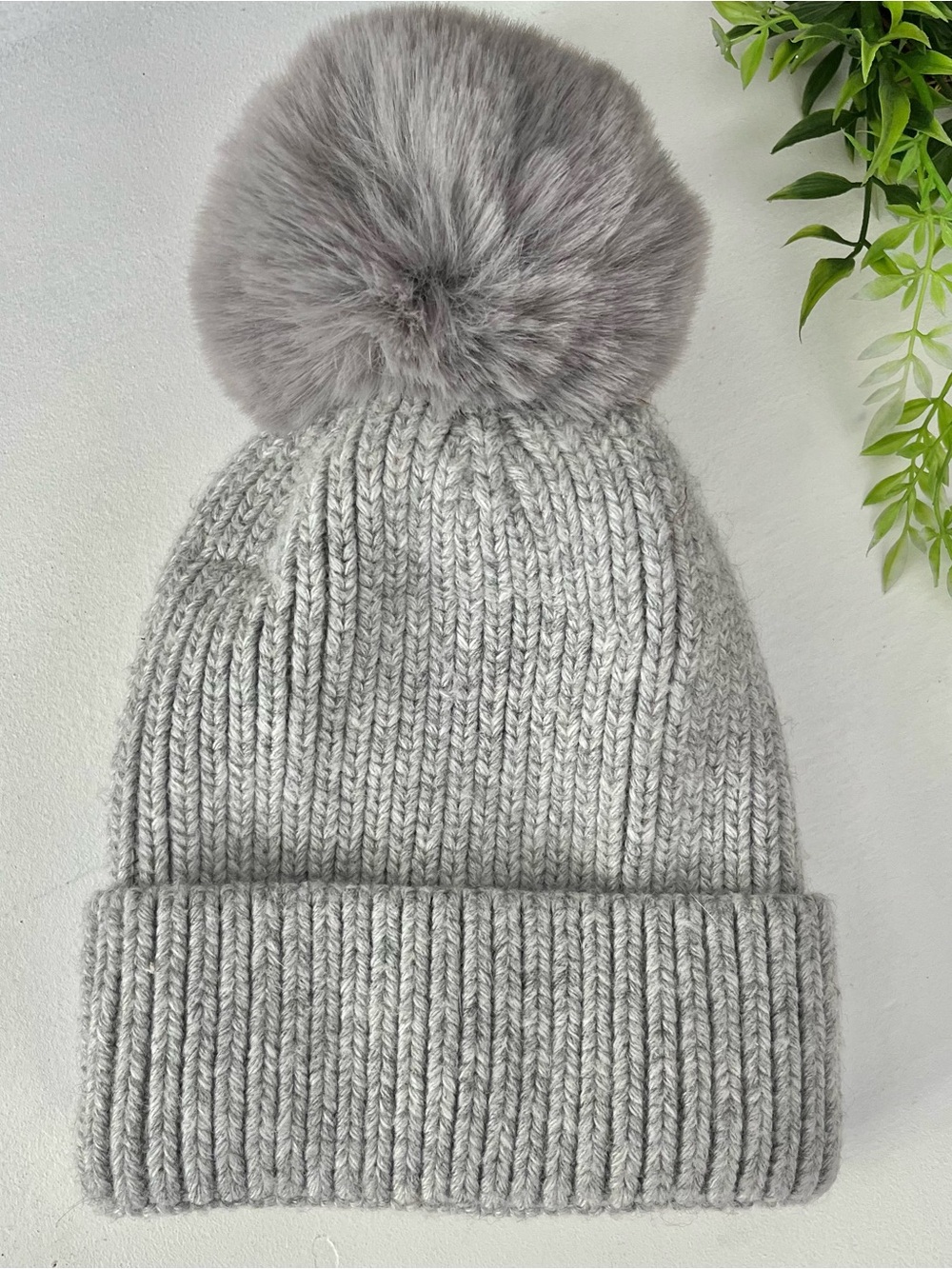 Norla Canada Alpaca Wool Blend Soft Gray Pom Beanie Cuff Hat